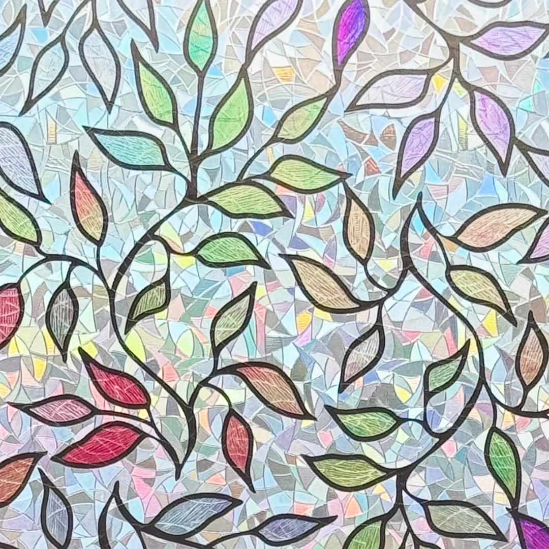 Colored Leaf Privacy Window Film Static Cling 3D Prism Glass Door Cling Non-Adhesive UV Protectionv Easy Removable Sticker Covers,35 inches by 78.7 inches
