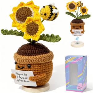 Sunflower Crochet Gift for Mom Women, Mother's Day Handmade Emotional Support Crochet Flower for Desk Decor, Cute Spring Sunflower Gifts for Teacher, Coworker,Friend, Birthday