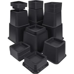 Bed Risers 10 inch Heavy Duty,Elevation in Heights 1,2,3,4,5,6,7,8,9,10 InchAdjustable Furniture Risers for Chair Table and Desk Legs Lifting (4 Pack,Black) (Square)