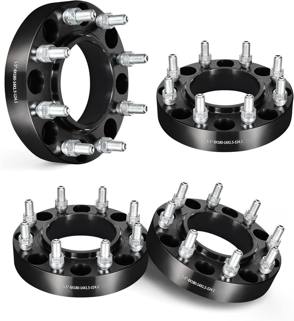 EVIL ENERGY 8x180 Wheel Spacers 1.5 inch Compatible for Chevy Silverado 2500 2011-2018, 8x180 mm Hubcentric with Lip 8 Lugs 124.1 mm Hub Bore M14x1.5 Studs Black