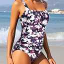 Aqua Eve One Piece Bathing Suit for Women Tummy Control Swimsuit Slimming Vintage Swimwear (Purple, XL)