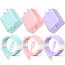 Compatible with iPhone17 16 15 Charger Fast Charging, 3 Pack 20W USB C Colorful Charger Block with 10 FT USB-C to C Cable Compatible with iPhone 17 16 15 Pro/Plus/Pro Max,Pad Pro 12.9/11 inch (Green Pink Purple)
