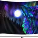 Wolf Moon Tapestry, Colorful Cool Psychedelic Wolf Poster Tapestry Wall Hanging, Purple Hippie Trippy Tapestry for Bedroom Aesthetic, Wild Animal Wolves in Forest Tapestries for Living Room, 60X40in