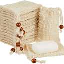 Cunhill 8 Pack Soap Saver Bag Exfoliating Sisal Soap Pouch with Drawstring Bar Wooden Bead Foaming and Drying Exfoliating Net for Bath and Shower (3.5x5.5 Inch)