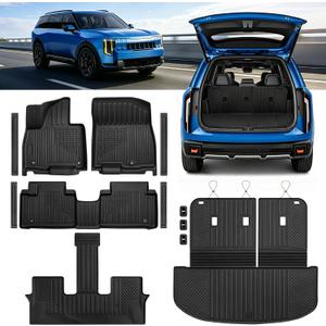 Floor Mats for Kia Telluride Hybrid 2027 7&8 Seat (EX/SX/X-Line SX/SX Prestige/X-Line SX Prestige) All Weather Telluride Floor Mats for Kia Telluride Accessories 2027 TPE Protector Black