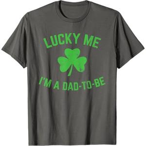 St Patricks Day Lucky Me Dad to Be Baby Announcement T-Shirt Gray, Large