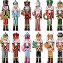24 Pieces Christmas Nutcracker Wooden Ornaments, Wood Hanging Decoration Set for Christmas Tree Hanging 2D Printed Wood Crafts Holiday Decor Xmas Party Supplies (Xmas-Nutcracker-A)