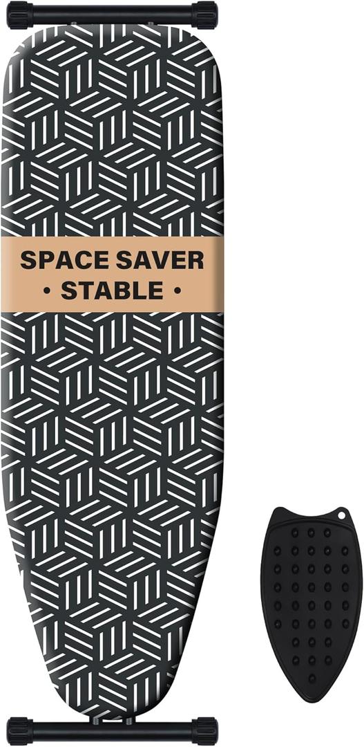 caius Ironing Board, Compact and Space Saver Full Size Ironing Board, Extra Wide Ironing Area with Extra Thick Heavy Duty Padded Cover, Stable Structure, Easy to Fold (43 X 13)