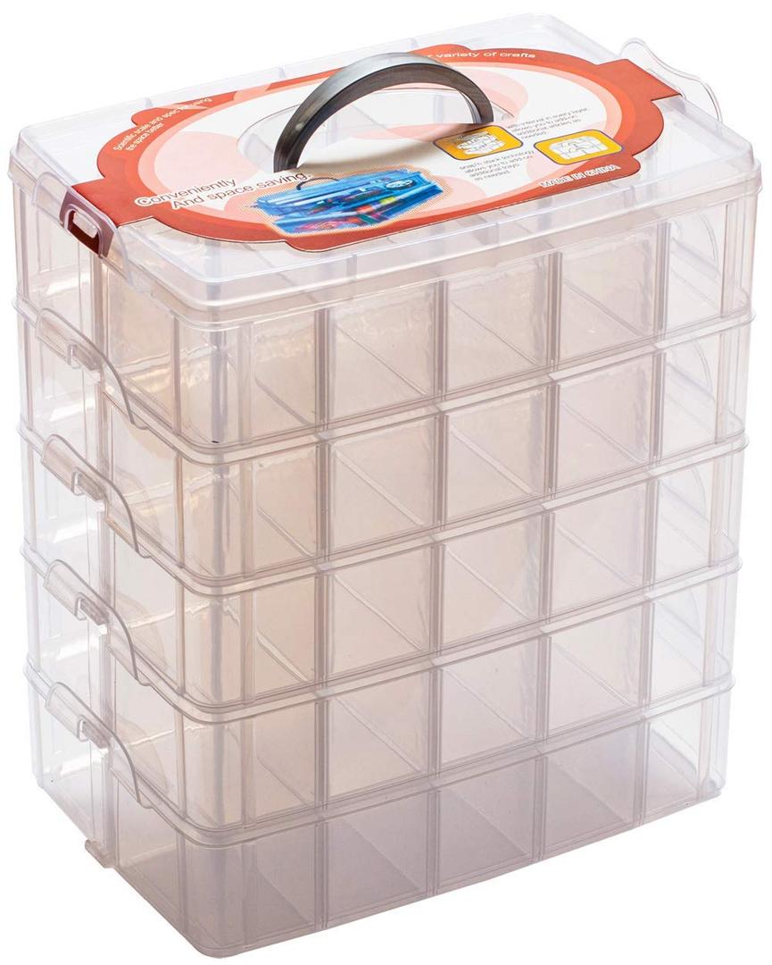 Sooyee 5 Layers Stackable Storage Container Clear 50 Adjustable Compartments,Compatible with Small Toys Arts and Crafts Piping Tips Hardware Storage Organizer