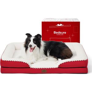Bedsure Orthopedic Dog Beds Large Sized Dog - Washable Large Dog Cat Bed Waterproof, Comfort Dogs Couch Sofa with Washable Removable Cover, Pet Bed with Nonskid Bottom, Red, 35"