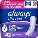 Always Discreet Adult Incontinence Pads for Women, Drier, 7 Drop Long Length, Ultra Absorbency, Pads for Bladder Control Management, Bladder Leaks, Overnight & Postpartum Pads, 42ct