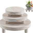 3 Pcs Wood Plant Stand Indoor Outdoor, Round Wood Riser for Decor 6/8/10" Wooden Stool Display Stand Flower Pot Holder Small Planter Tray Modern Potter Decorative for Desktop Counter Room (Washed White)