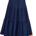 HUSKARY Women's Summer Casual Elegant Smock Layered Tiered Maxi Skirt High Waisted A Line Flowy Long Skirts with Pockets, Size Small