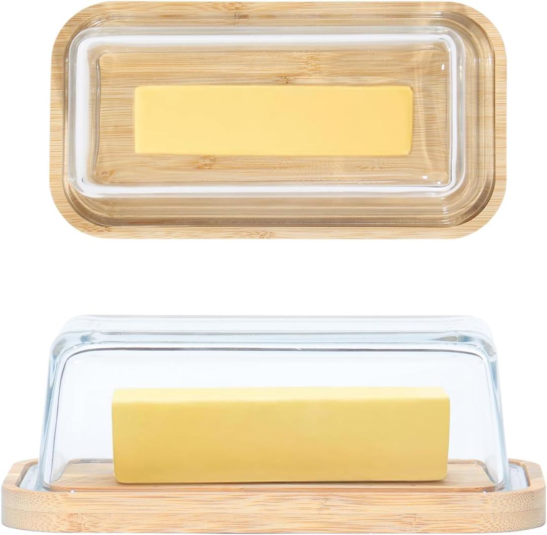 Glass butter dish with airtight lid that keeps butter soft - For countertop and refrigerator door shelf - Butter tray with lid fridge - Butter holder for counter - Covered butter dishes