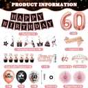 60th Birthday Decorations for Women, 54pcs Happy 60th Birthday Crown and Sash, Black Rose Gold Banner Backdrop Balloons Hanging Swirls Paper Fans, 60 Years Old Birthday Party Supplies Kit