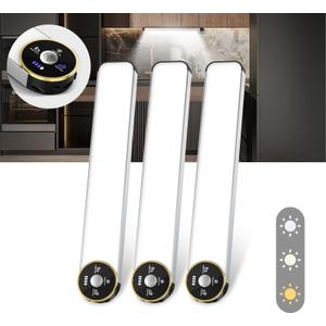 Under Cabinet Lighting, 50 LED Dimmable Motion Sensor Light, 3 Color Temps, Rechargeable 1600mAh Built-in Battery, Wireless Lighting for Kitchen, Closet, Stairways & Wardrobes (3-Pack) (Silver - 10 In)