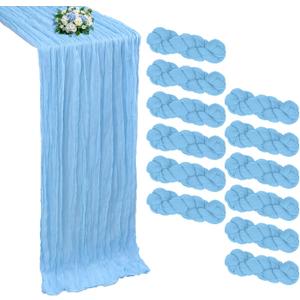 12 Pack Baby Blue Cheesecloth Table Runner 10FT Boho Cheese Cloths Gauze Fabric Table Runners 120 Inch Rustic Sheer for Spring Wedding Birthday Party Baby Shower Holiday Home