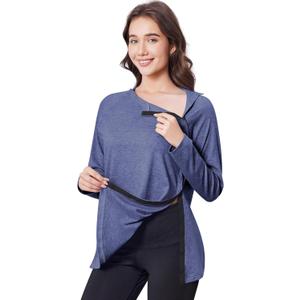 Deyeek Post Shoulder Surgery Shirts for Women Full Tear Away 2 Side Snaps After Rotator Cuff Chemo Port Adaptive Clothing (X-Large, Navy)