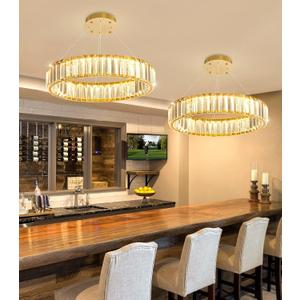 16'' Modern Ring Chandelier Crystal Chandeliers for Dining Room Round LED Dimmable Ceiling Light Fixture for Living Room Bedroom Lighting Gold