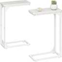 QEEIG Narrow C Shaped Side Table Set of 2 Living Room Sets Slim Couch Tray Tables Skinny Thin Small Modern 7 inch Width, White (017-18WW)