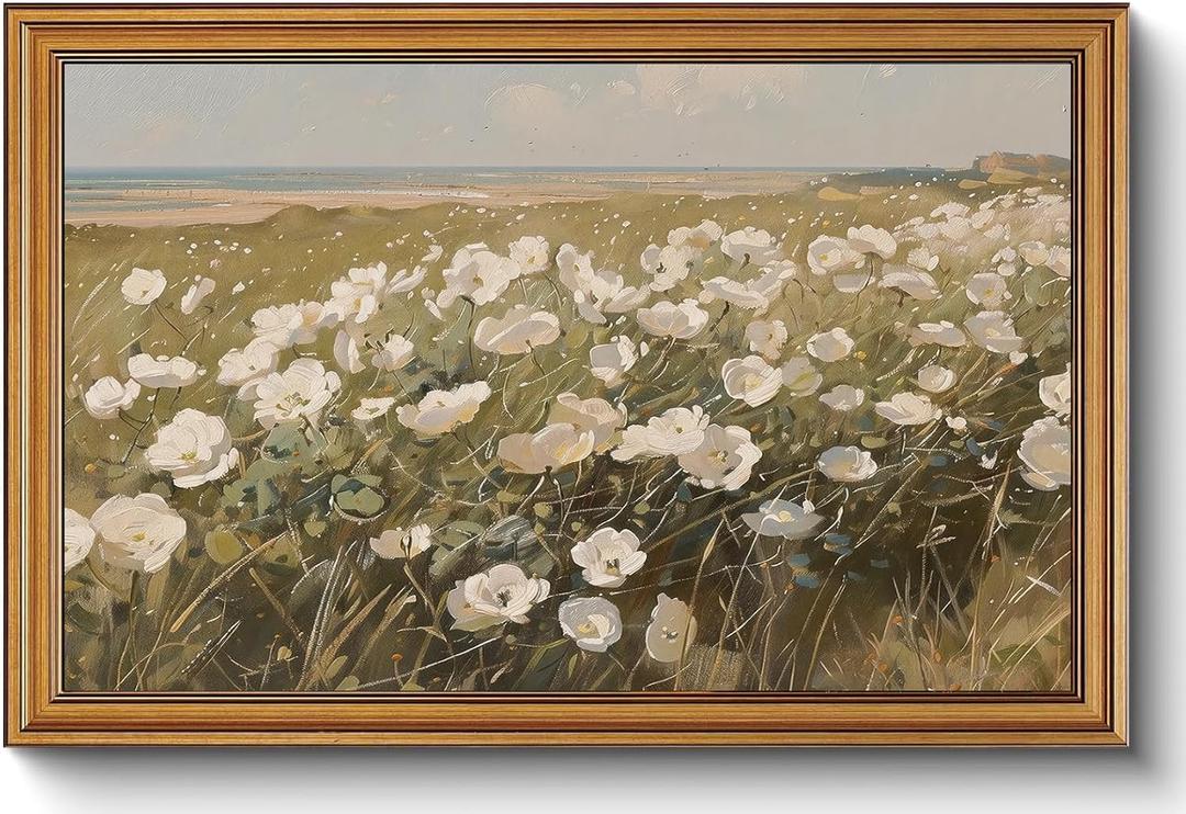 Gold Framed Wall Art Vintage Wildflower Farmhouse Flora Canvas Print, 16"x24"