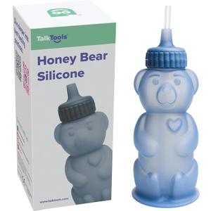 TalkTools Honey Bear Silicone Straw Cup, Dishwasher Safe Baby Drinking Bottle, Premium Food-Grade Material, Honeybear Sippy Cup for Ages 4+ Months, Kids and Toddlers (Single 8oz) (Ocean)