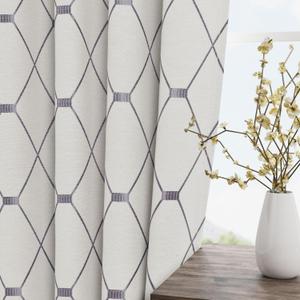 Nanspring Grey Geometric Pattern Off White Curtains 84 Inch Length 2 Panels Set for Living Room Back Tab Rod Pocket 50% Blackout Elegant Neutral Farmhouse Decor Curtain for Bedroom Dinner Room 52x84