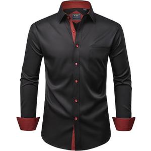 Alimens & Gentle Men's Dress Shirts Long Sleeve Wrinkle-Free Business Casual Button Down Shirt (Black, XL)