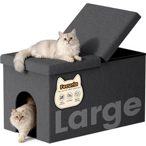 3-in-1 Cat Litter Box Enclosure with Odor Control, Multi-Functional Hidden Litter Box Furniture Bench, Dog Proof, Space-Saving Ottoman Cabinet with Flip-Up Lid, Extra Large, Dark Grey
 XL