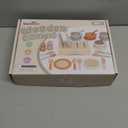 Wooden Play Dishes and Plates for Kids Kitchen Set, 27 PCS Wooden Play Kitchen Accessories, Kitchen Toy for Toddlers Boys Girls 3 4 5 6