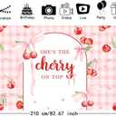 MEHOFOND 7x5ft She's The Cherry on Top Baby Shower Backdrop for Girl Cherry Theme Coquette Bridal Shower Decorations Bow Party Decor Cherry Bride to Be Engagement Party Decor Birthday Photobooth Props