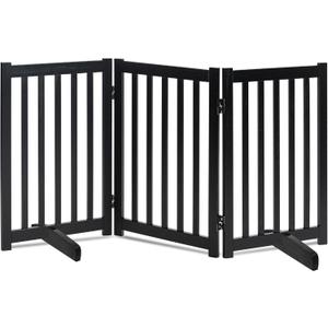 LZRS Freestanding Dog Gate 30 inch Tall - 3 Panels Solid Wooden Pet Gate for Doorways, Stairs & Hallways, Expandable & Foldable with Support FeetIndoor Use,Black