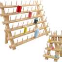 New brothread 60 Spools + 12 Spools Wooden Thread Rack/Thread Holder Organizer with Hanging Hooks for Embroidery Quilting and Sewing Threads - Mother + Baby Thread Rack