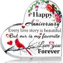 Ewong Happy Anniversary Romantic Gift for Women, Acrylic Heart with Flower and Cardinal, Wedding Anniversary Keepsakes for Wife Husband Couple Lover Girlfriend Boyfriend Him or Her (Anniversary- Red)
