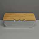 Cable Management Box, Cord Cable Organizer Box with Bamboo Lid, Under Desk Cable Management with 10 Cable Ties and 2 Cable Clip Holders for TV Router Computer USB Hub White