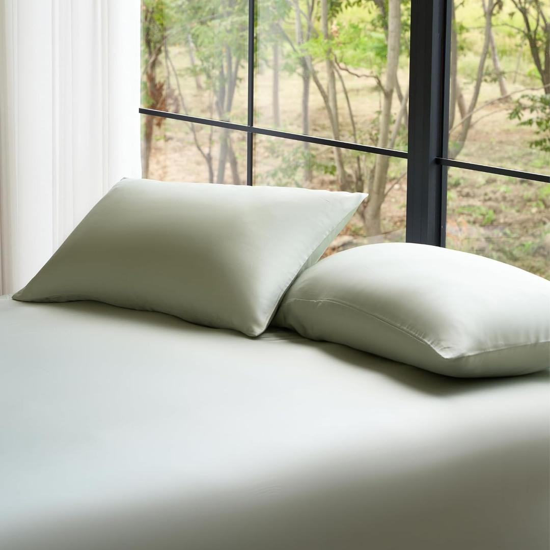 DOZ Pillowcase Set, 100% Viscose derived from Bamboo, Organically Grown, Buttery Soft, Silky, Breathable, Cooling, Oeko-TEX, High GSM, 2-Pack, Envelope Closure (King, Sage)