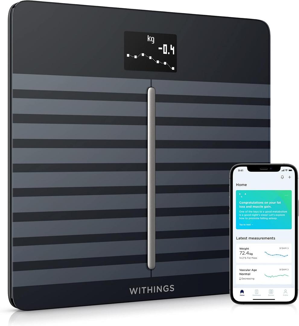 WITHINGS Smart Scales for Body Weight, FSA or HSA Eligible, Body Analysis, Fat Content, Muscle Mass, Bone Density, Visceral Fat, Bathroom Scale, BMI Scales Digital Weight and Body Fat, Bluetooth, WiFi
