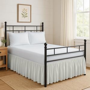 Ruffled Bed Skirt Split Corners with Platform, Tailored Fit Hotel Quality Wrinkle Free Ultra-Soft Microfiber Dust Ruffle, Upto 21 Inch Drop, King, Ivory
