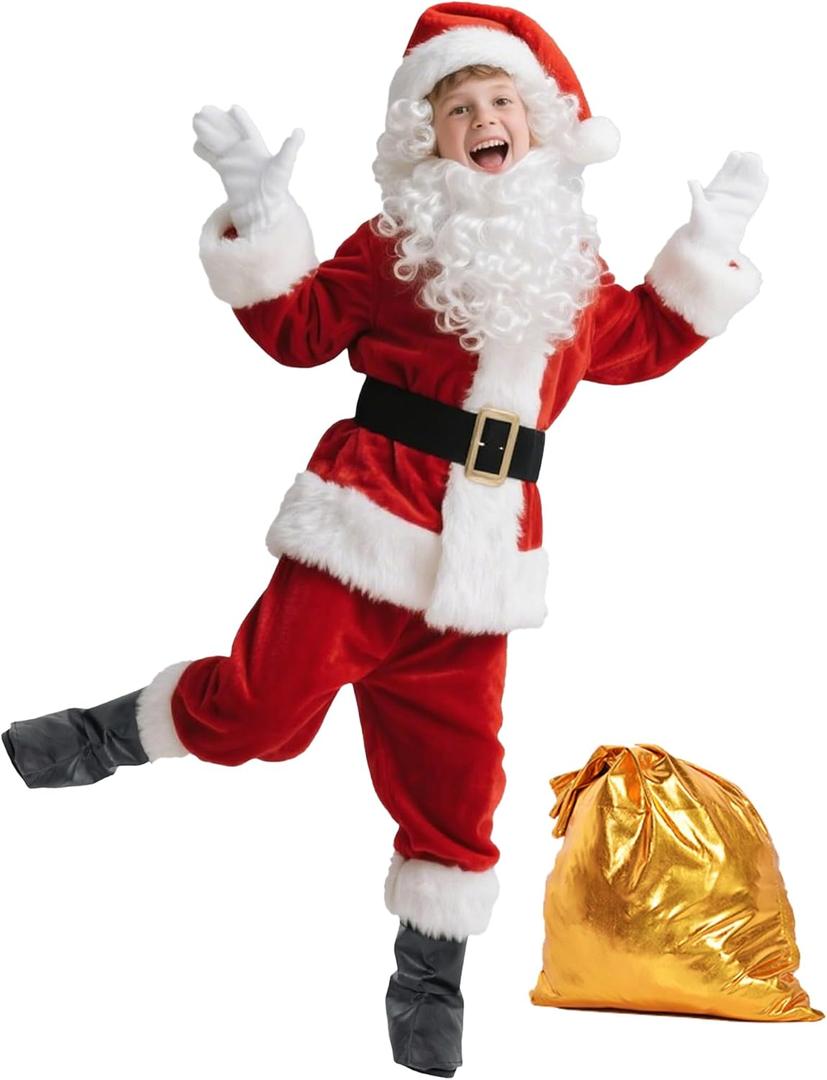 Kids Santa Claus Costume for Boy Santa Suit Outfit Child Jacket Toddler Coat for Christmas Halloween Cosplay Party (Medium)
