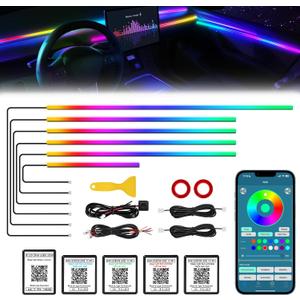 Dreamcolor Acrylic Interior Car LED Strip Light with Wireless APP, RGB 6 in 1 with 175 inches 612 LEDs Fiber Optic Car Symphony Ambient Lighting Kits, Sound Active Function LED Strip for Cars