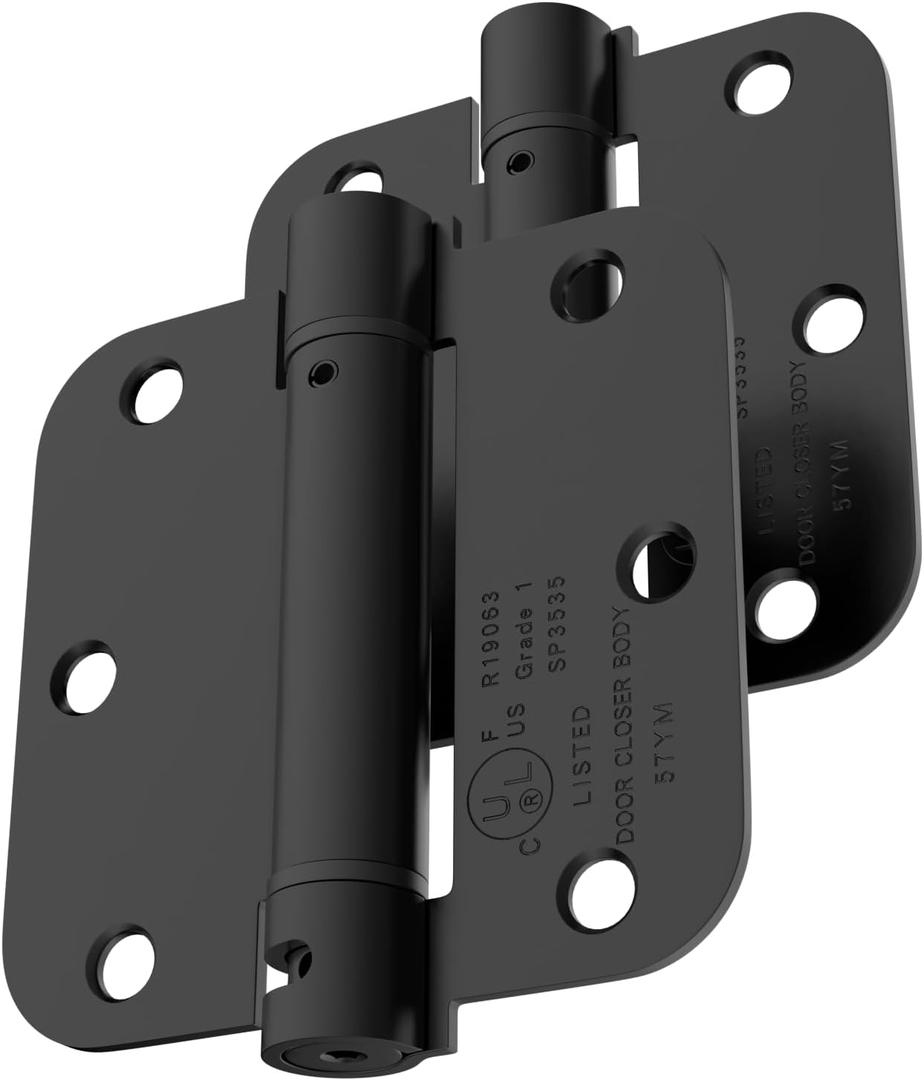 Self Closing Door Hinges, 3.5 Inch x 3.5 Inch, 5/8" Radius, UL Listed, Pack of 2, Matte Black