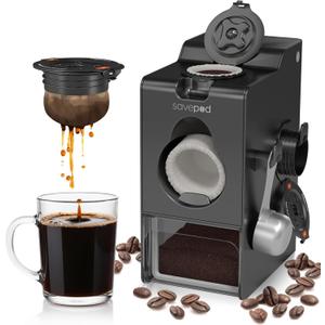 SavePod Coffee Pod Maker with Reusable Coffee Pods, Compatible with Keurig and K-Cup Coffee Machines, Smart, Easy to Use & Convenient (Black, Small)