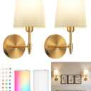 Ouyulong Battery Operated Wall Sconces Set of 2, Wireless Rechargeable Dimmable Wall Light with 15000mAh RGB Bulb and Remote for Bedroom