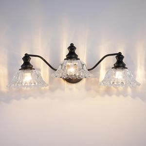 Vintage Bathroom Vanity Light Fixtures - 3 Light Bathroom Lighting Over Mirror,Black Restroom Light Fixture with Glass Shade,Antique Wall Sconce Over Mirror, Mid Century Bath Sink Lights