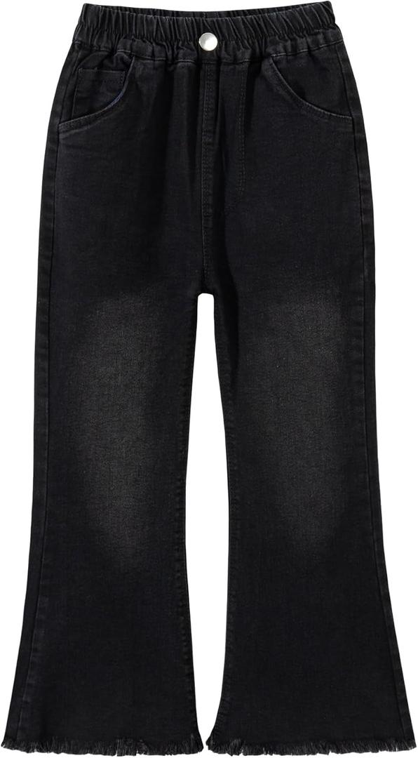 Girls Flare Leg Bell Bottom Jeans Kids Vintage Slim Fit Stretchy Bootcut Denim Pants (8 Years, Blackraw)