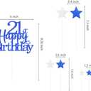 2 x Glittery 21st Happy Birthday Cake Topper with Star,Personalised 21 Birthday Cake Toppers Party Decorations Party Supplies for Boys Girls Blue