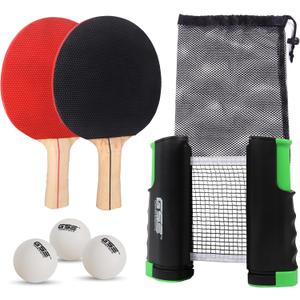 GSE Games & Sports Expert Adjustable Retractable Ping Pong Net Set & Post. Professional Table Tennis Rackets and Balls, Net with Posts and Storage Bag - Pingpong Paddle and Game Table Accessories. (Table Tennis Set-Black)