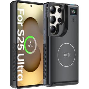 NEWDERY for Samsung Galaxy S25 Ultra Battery Case 6.9",10000mAh Portable Power Bank with LED Display, Qi Wireless Charger & 20W USB C Fast Charging, Sync-Data Supported Black