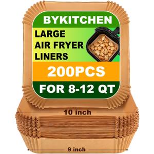 BYKITCHEN Large Air Fryer Liners for 8-12QT XL Airfryer, Compatible with CHEFMAN 8QT/ 10 QT/ 12QT & Instant Pot 10QT, 200PCS 10 Inch Disposable Airfryer Parchment Paper Liner, Air Fryer Accessories