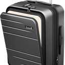 LUGGEX Carry On Luggage 22x14x9 Airline Approved, FLO5 Expandable Polycarbonate Suitcase with Front Pocket (FX-Core, Black, 20 Inch), 20 Inch-ext